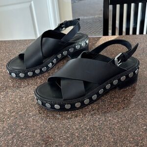 All Saints Black Ruse Sandals with Silver Studs-9-EUC